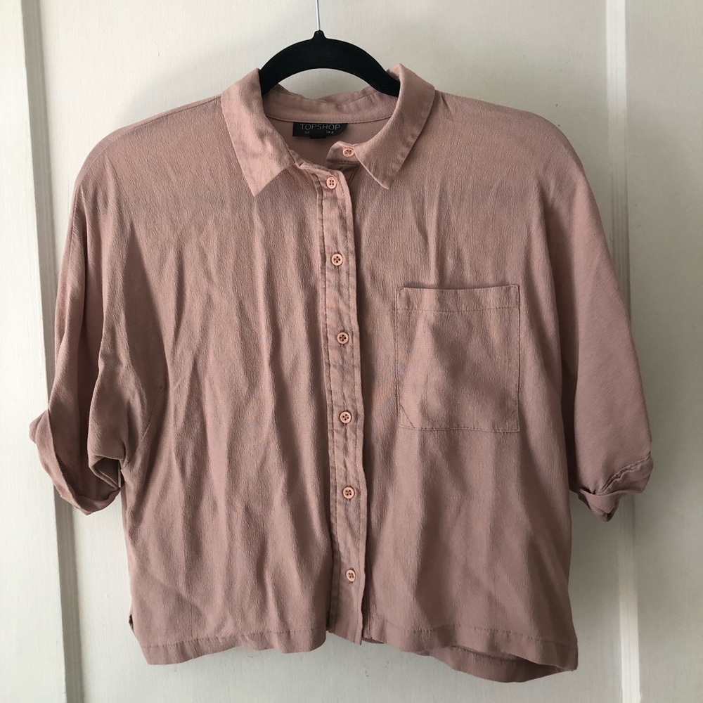 Top Shop Chiffon Cropped Button Down